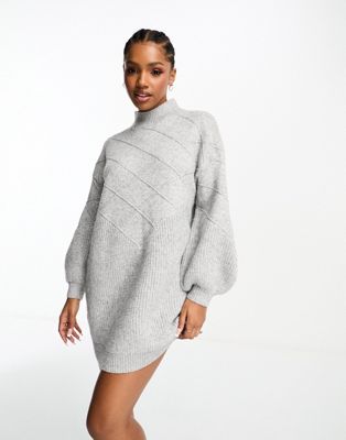 The Frolic pointelle detail balloon sleeve jumper dress in soft grey - ASOS Price Checker