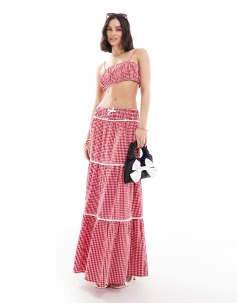 The Frolic – Röd, ginghamrutig crop top med fyrkantig halsringning och ballongfåll, del av set, endast hos ASOS - view 1