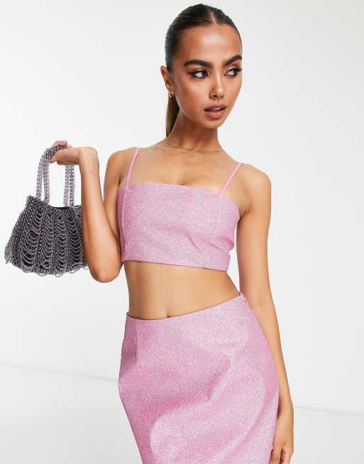 The Frolic – Rosa, glittrig crop top i mikromaterial, del av set, exklusivt hos ASOS 