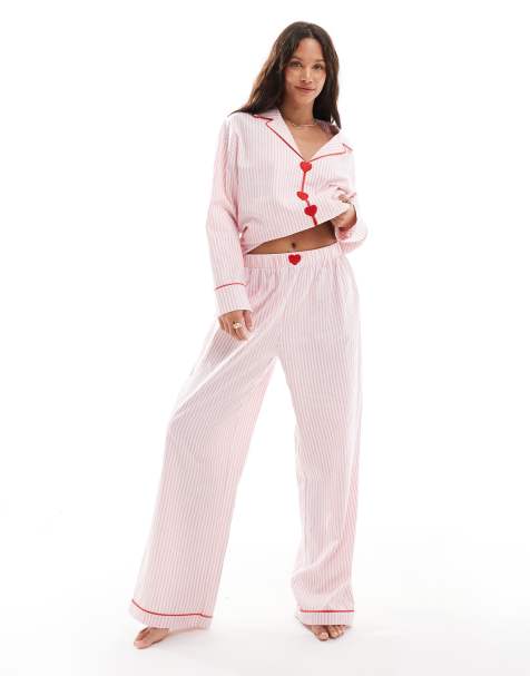 The Frolic – Rosa och vita, randiga pyjamasbyxor med hjärtformade knappar, exklusivt hos ASOS - view 1