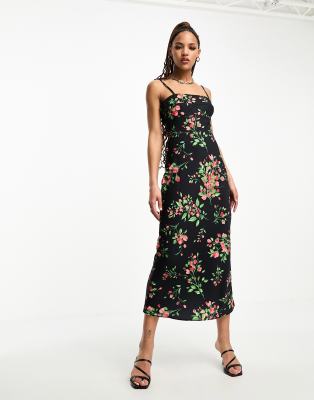 The Frolic The Frolic rose print midaxi cami dress in black