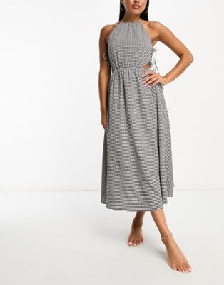The Frolic rubellite woven tie detail hater midaxi summer dress in black and white textured gingham  - ASOS Price Checker