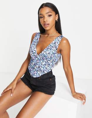 The Frolic satin corset top in bloom floral-Multi, £19.50