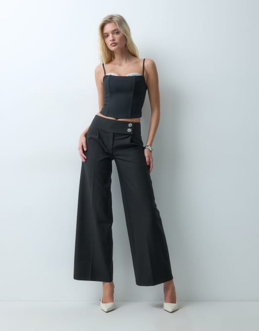 The Frolic sequin bust detail structured cami top in black, 2 of 5