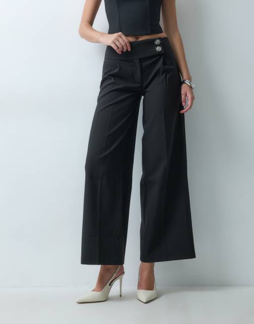 The Frolic sequin button detail tailored wide leg pants in black, 2 of 5