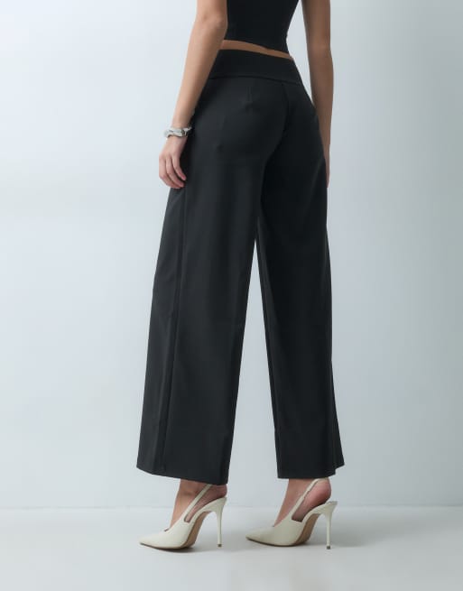 The Frolic sequin button detail tailored wide leg pants in black, 5 of 5