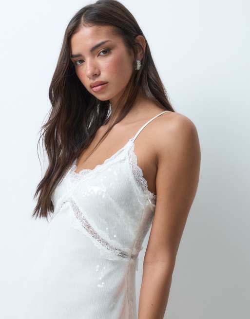 The Frolic sequin lace trim cami mini dress in white, 3 of 5