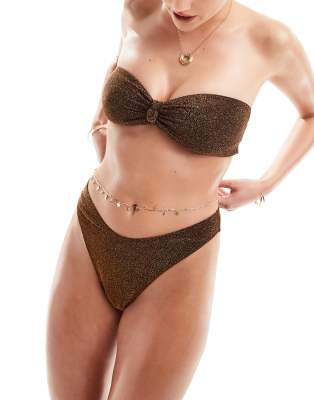 The Frolic Serenity High Leg Bikini Bottom In Dark Chocolate Glitter-brown In Brown