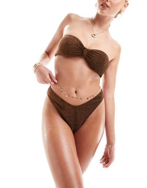 The Frolic – Serenity – Mörkbrun, glittrig bikiniunderdel med hög benskärning, exklusivt hos ASOS    