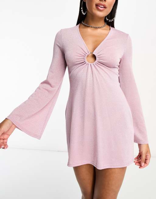 The Frolic serpentine long sleeve mini summer dress in lilac