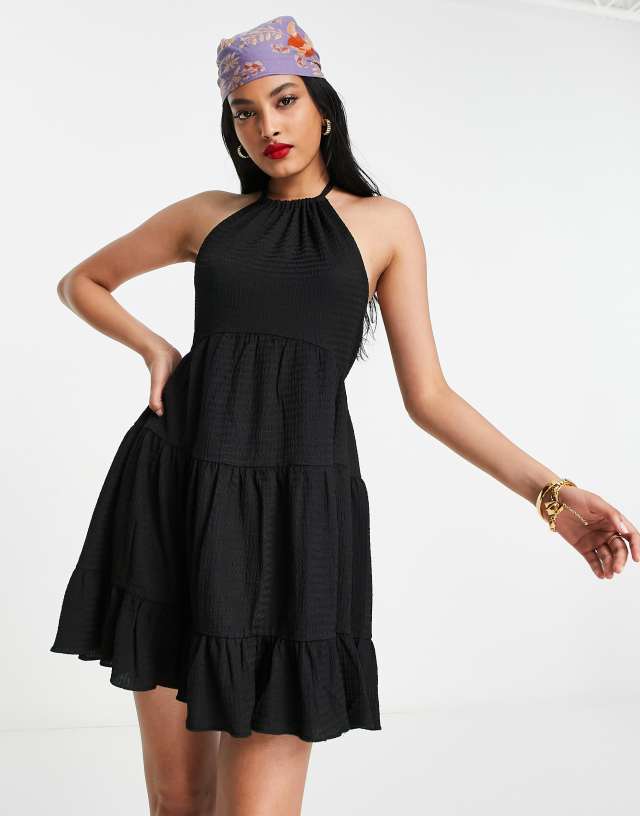 The Frolic Shelly beach halter smock dress in black