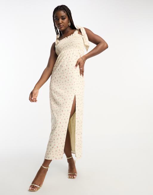 Shirred bodice midi hotsell dress