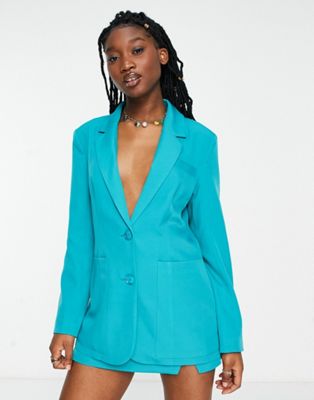 The Frolic single breasted suit blazer co-ord in turquoise
