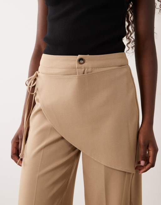 The Frolic slå om-front bukser med bindebånd og lige ben i beige, 3 af 5