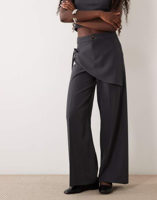 The Frolic slå om-front bukser med bindebånd og lige ben i charcoal, 2 af 5