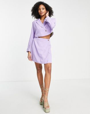 The Frolic slit detail twill mini skirt co-ord in lilac