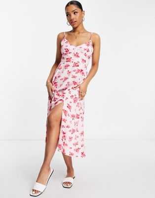 The Frolic smudge floral double-split cami dress in pink