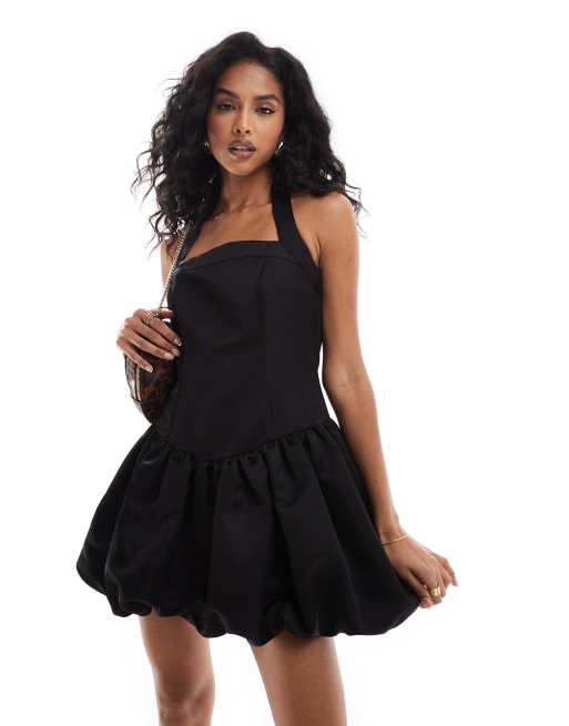 The Frolic - Sort minikjole med halterneck og puffet design i kraftig satin - Kun hos ASOS 