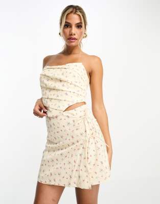 The Frolic The Frolic square neck corset with pleat detail in vintage floral-Multi