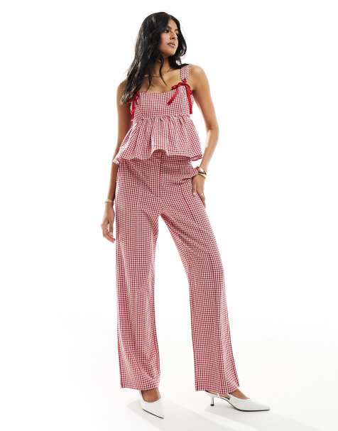 The Frolic straight leg pants in gingham in red - part of a set - view 1