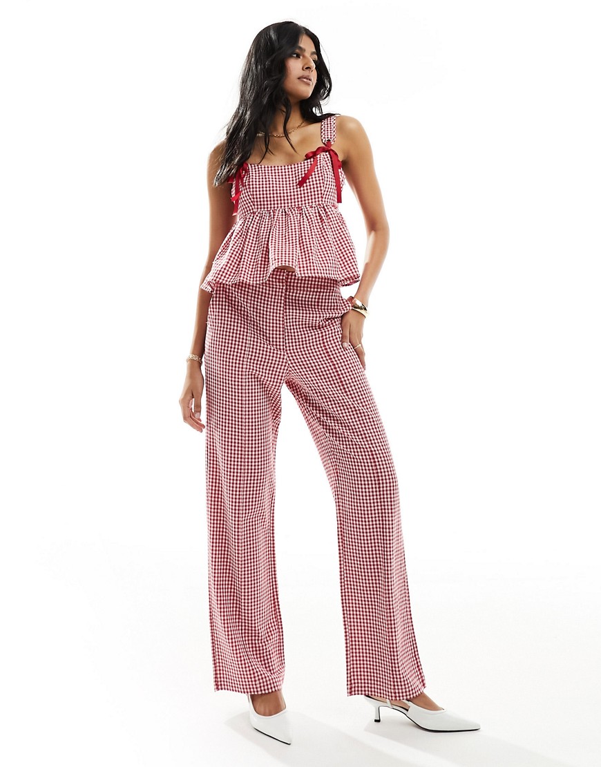 The Frolic straight leg trouser co-ord in gingham in red