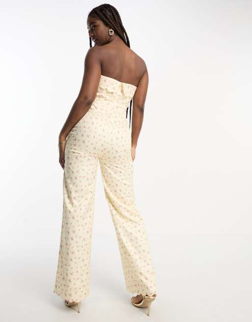 The Frolic strapless wide leg jumpsuit with scallop hem in vintage