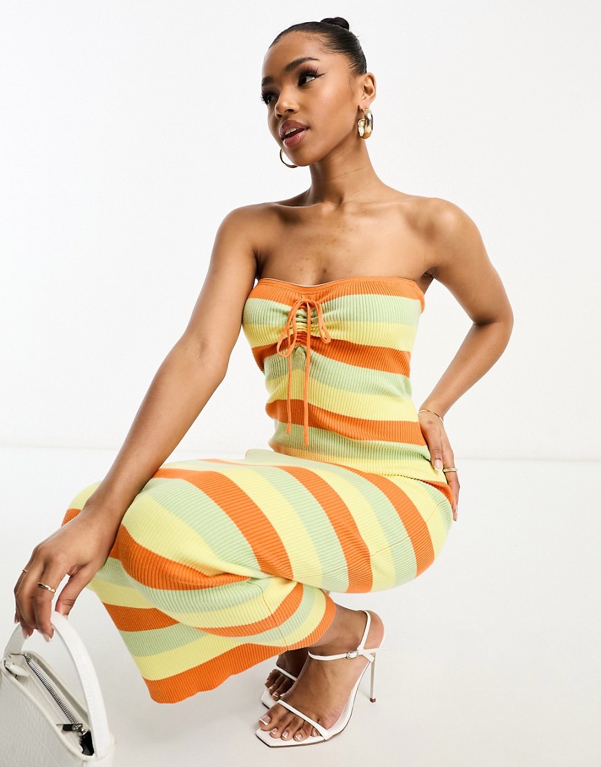 The Frolic striped bardot detail midaxi dress in multi