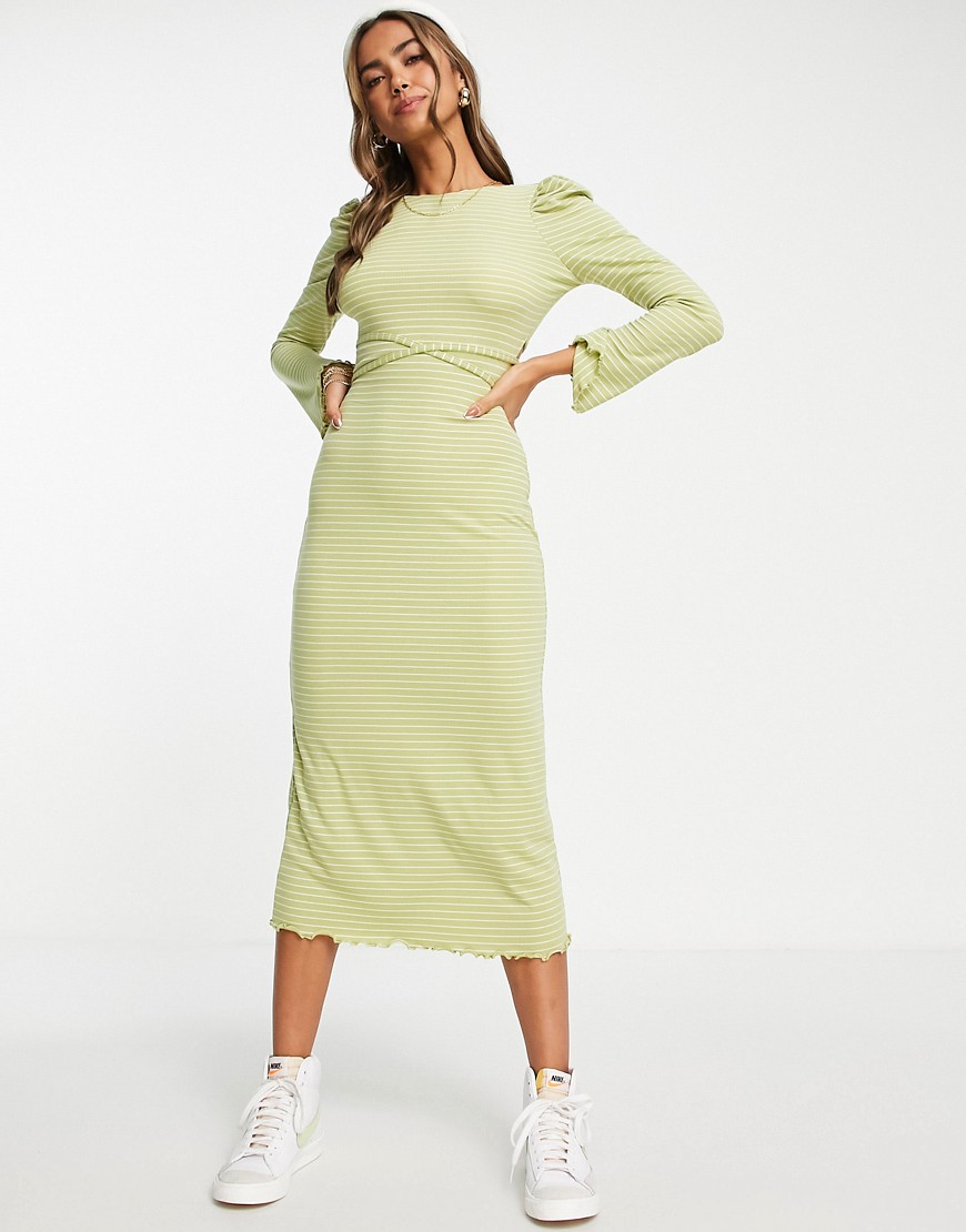The Frolic striped ribbed open-back midi dress in green