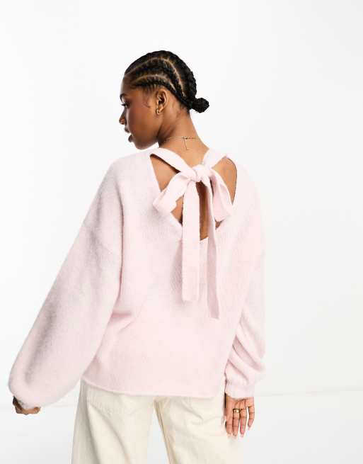 The Frolic super soft bow-back puff sleeve jumper in soft pink