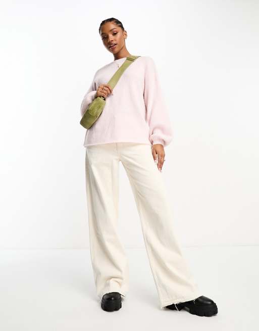 The Frolic super soft bow-back puff sleeve jumper in soft pink, 4 of 4