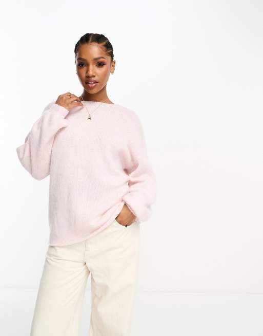 The Frolic super soft bow-back puff sleeve sweater in soft pink ASOS