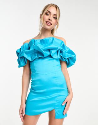 The Frolic taffeta puff detail bandeau mini dress in electric blue - ASOS Price Checker