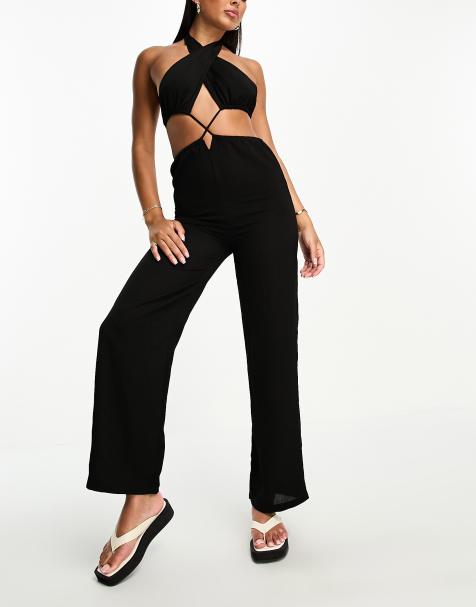 Jumpsuits & Rompers, Wide-Leg, Black & Denim