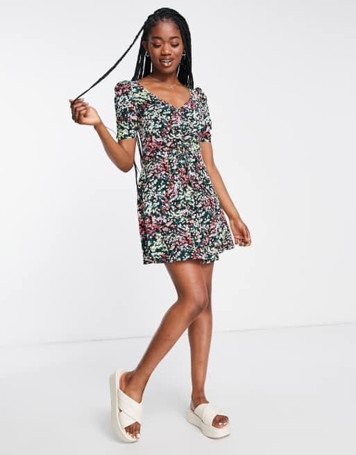 The Frolic tea dress with ruched bust in vintage floral