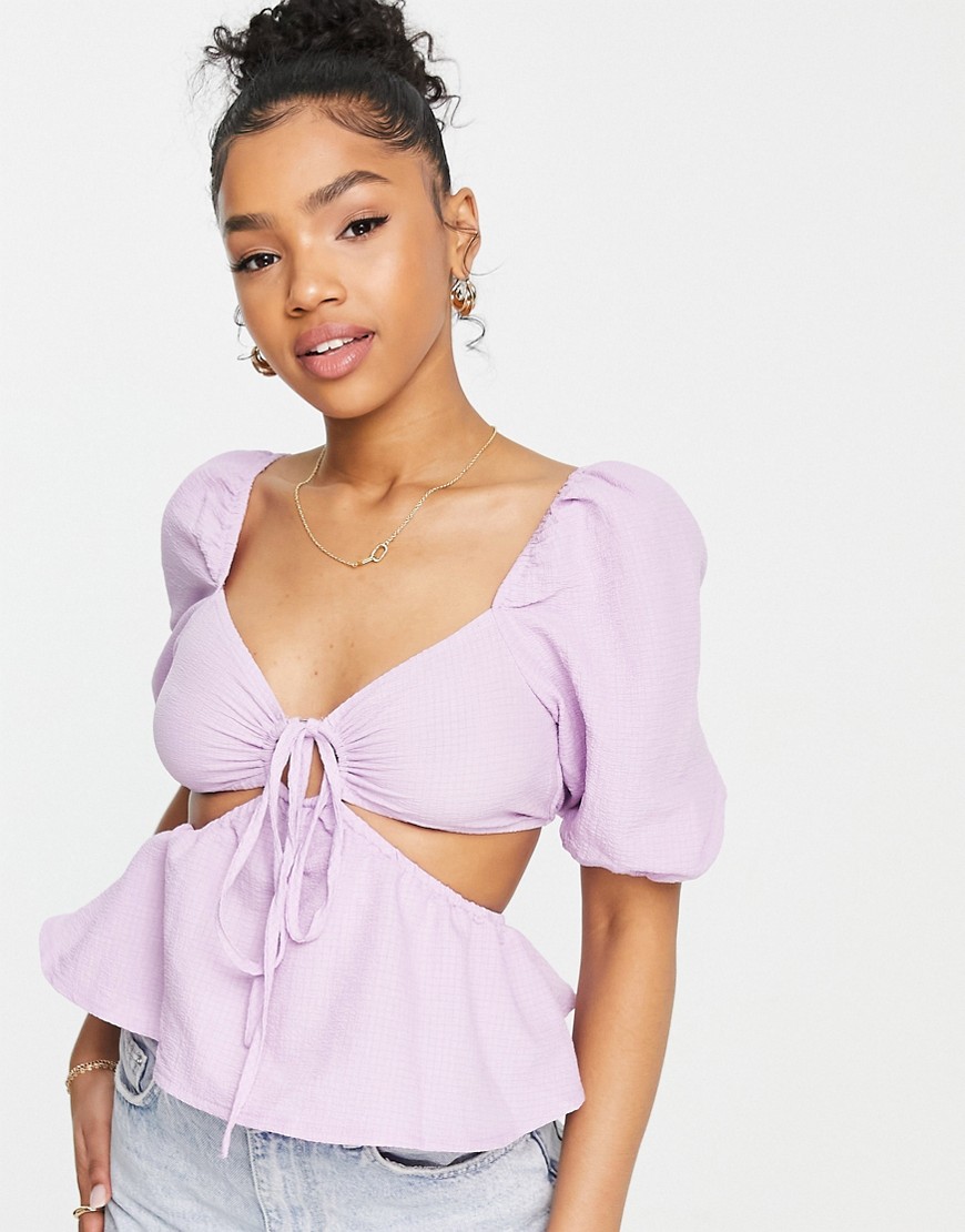 The Frolic textured cut-out detail blouse in lilac-Purple