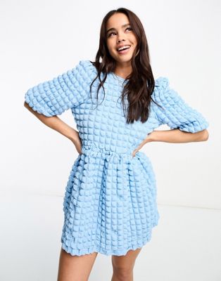 The Frolic textured tie back bubble mini dress in blue | ASOS
