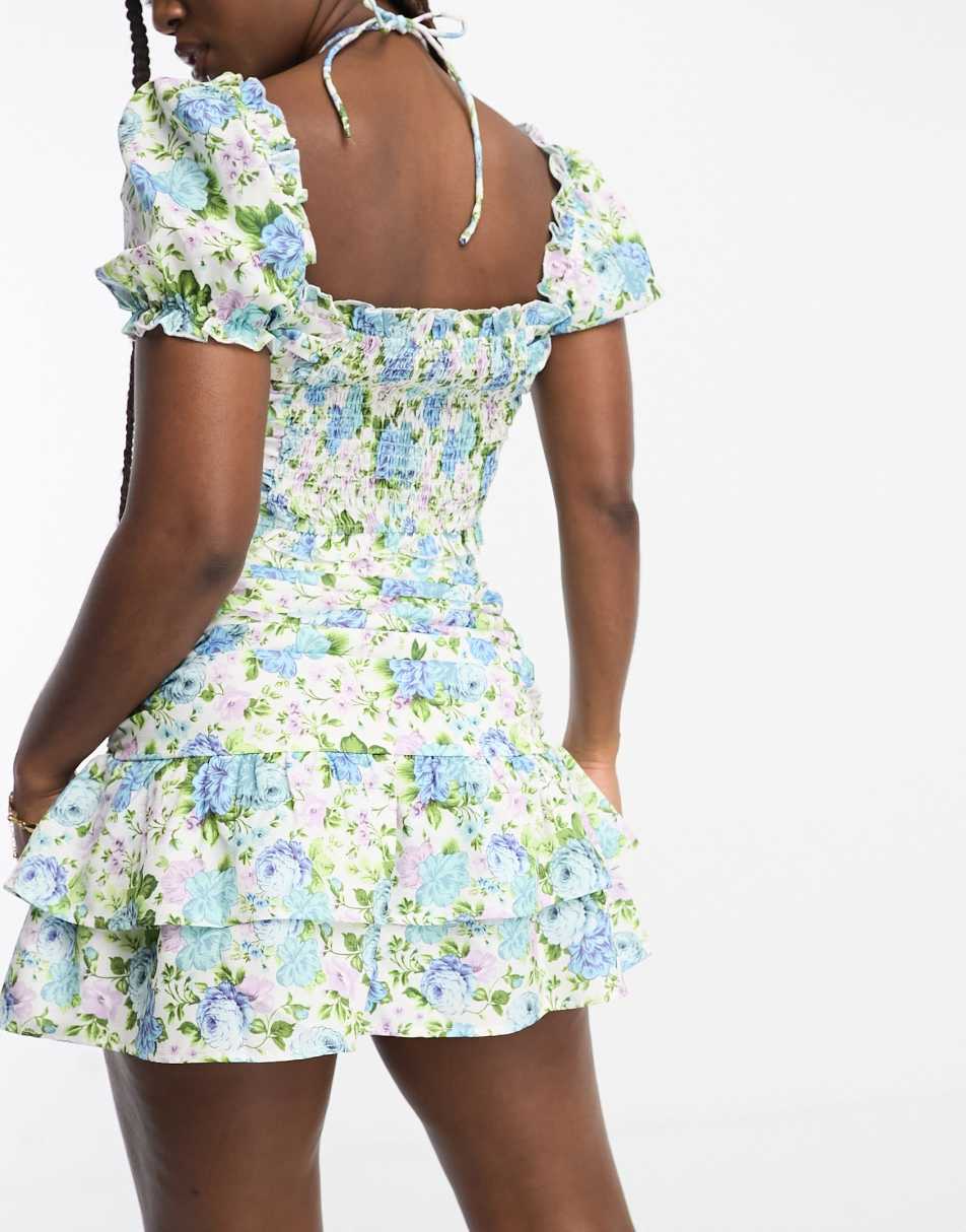 The Frolic tiered mini skirt co-ord in vintage bloom floral 0