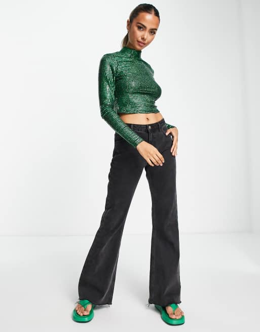 The Frolic - Top a maniche lunghe verde laminato metallizzato, 4 di 4