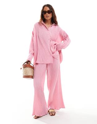 The Frolic - Tourmaline - Coordinato con camicia e pantaloni da spiaggia rosa - view 1