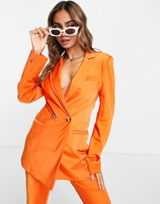 The Frolic twist back fitted blazer in orange satin co-ord