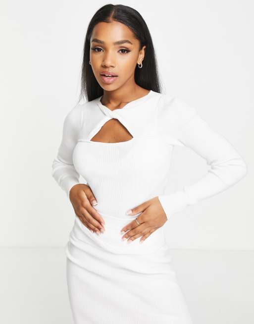 The Frolic twist front long sleeve crop top in rib (part of a set)
