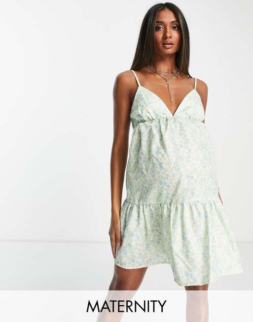 The Frolic – Umstandsmode – Kurzes Strandsommerkleid mit Blumenmuster in Minzgrün 