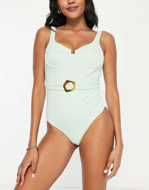 The Frolic underwire swimsuit with belt detail in green texture