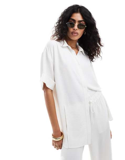 The Frolic vanora relaxed split detail beach shirt co-ord in white - view 1