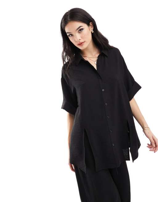 The Frolic Vanora relaxed split detail beach shirt in black (part of a set)  
