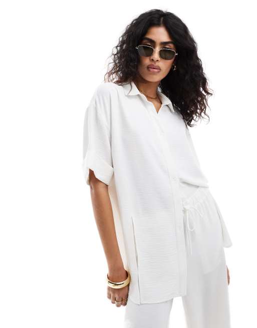 The Frolic Vanora relaxed split detail beach shirt in white (part of a set)
