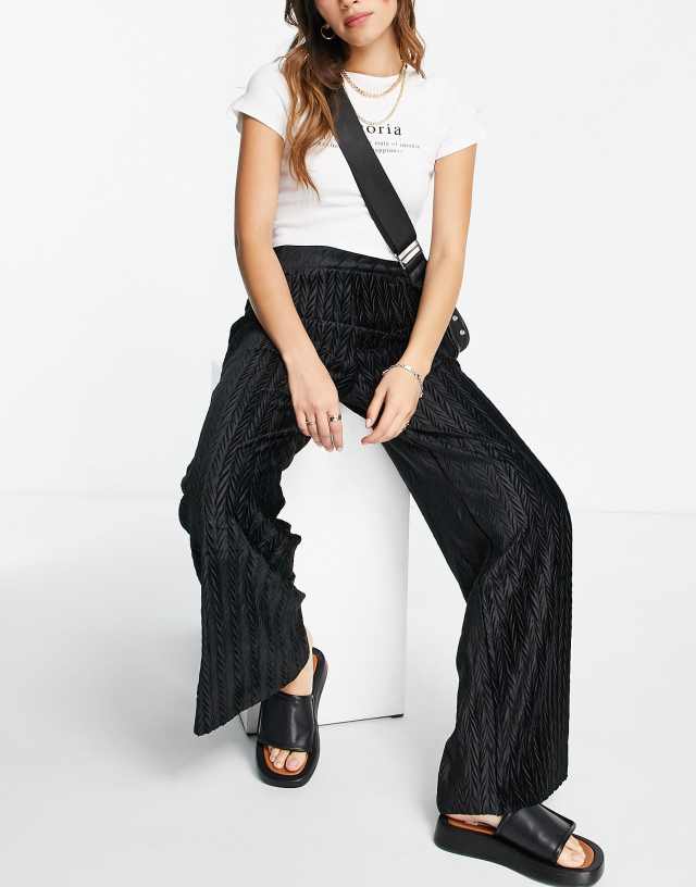 The Frolic velvet chevron wide leg pants in black