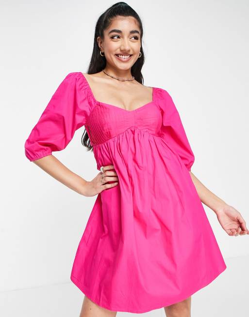 Vestito grembiule con maniche a sbuffo fucsia Asos Donna Abbigliamento Vestiti Vestiti grembiule 