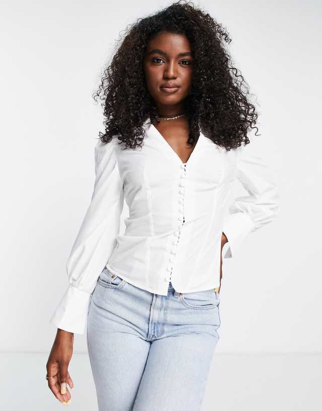 The Frolic volume sleeve poplin shirt in white