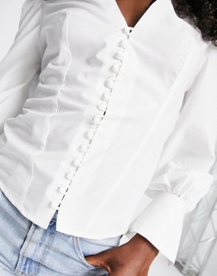 The Frolic Volume Sleeve Poplin Shirt in White